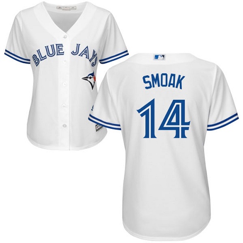 Blue Jays #14 Justin Smoak White Home Women's Stitched MLB Jersey - Click Image to Close